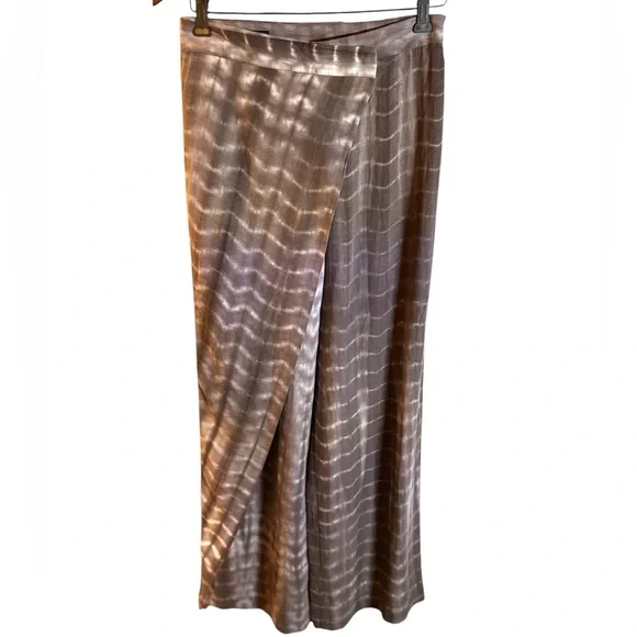 ZARA Tie dye Wide Leg Wrap Front Brown Linen Pants in Sz XS - Picture 5 of 9